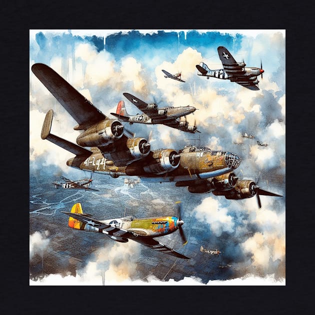 Fantasy illustration of WWII aircraft in battle by WelshDesigns